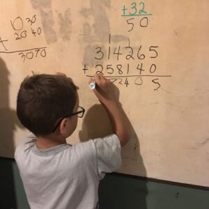 Child working on math